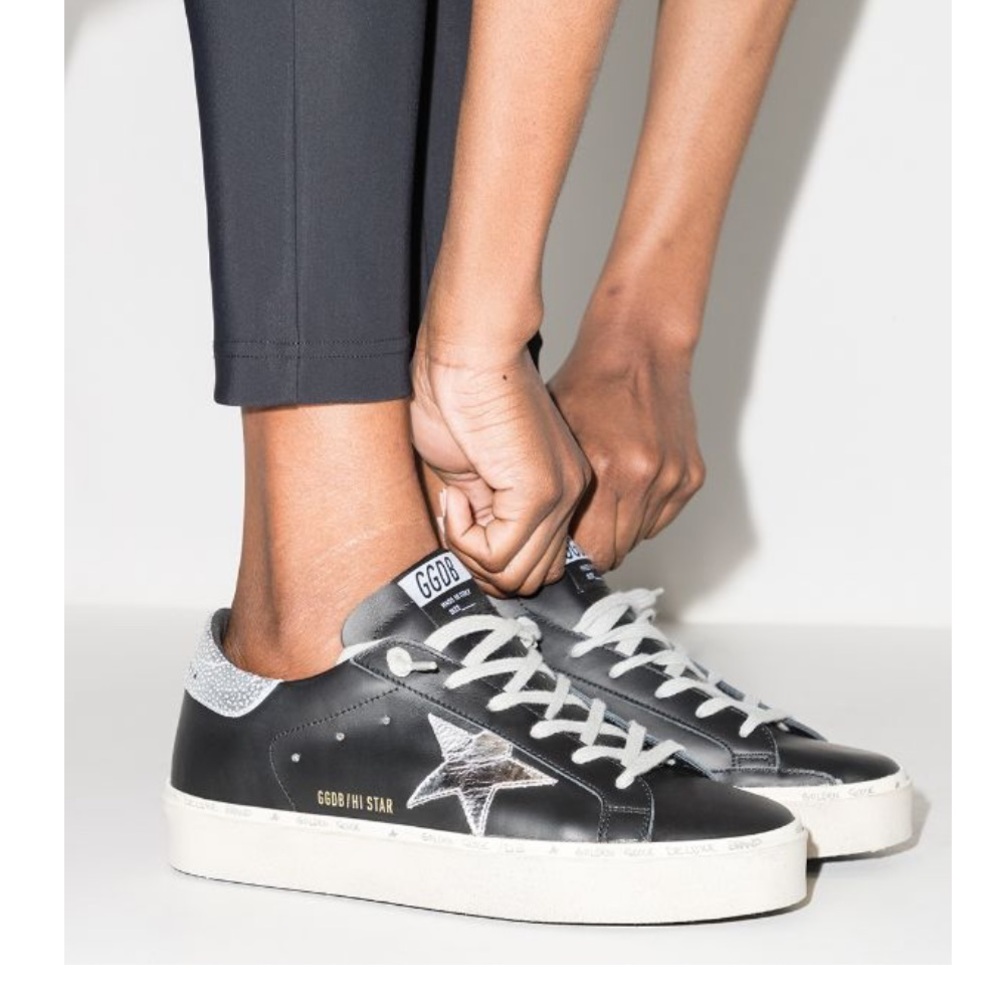 Golden Goose Black Leather Sneakers with Silver Star & gold laces - Picture 8 of 16